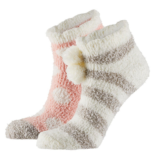 Chaussettes de lit pour femmes - Modèle bas - Tissu doux - Rose/Gris