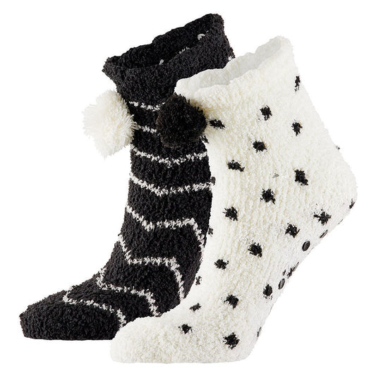 Chaussettes basses pour femmes - Douces - Lot de 2 - Noir/Blanc