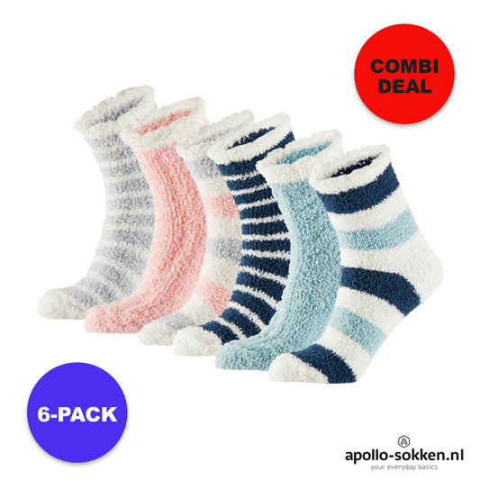 Bedsokken Dames – 6-Pack - Rose/Blauw - Voordeelpakket