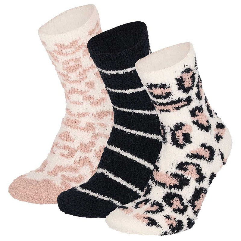 Chaussettes de lit pour femmes - Tissu doux - Lot de 3 - Bleu/rose