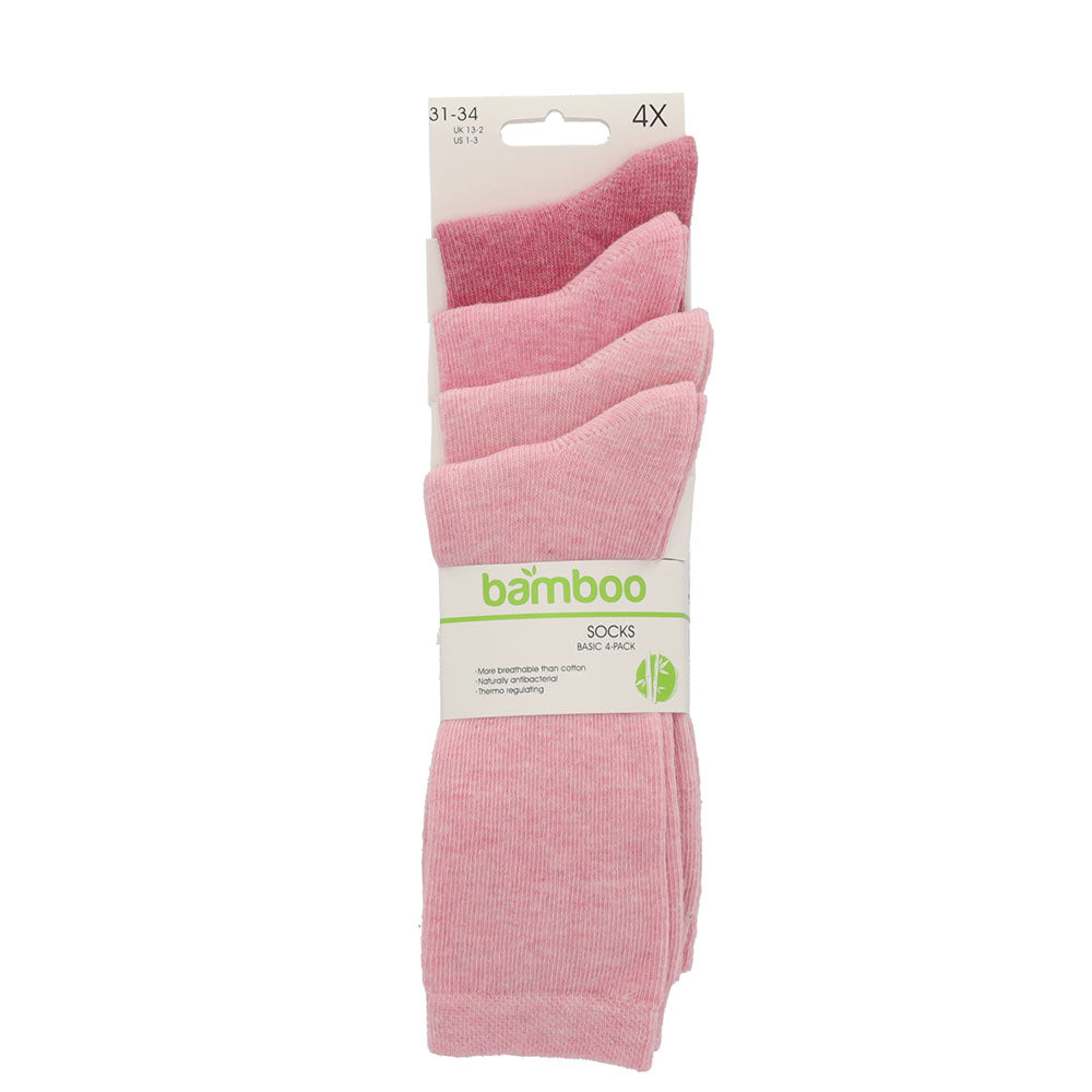 Bamboe Kindersokken Basic - Roze - 4-Pak