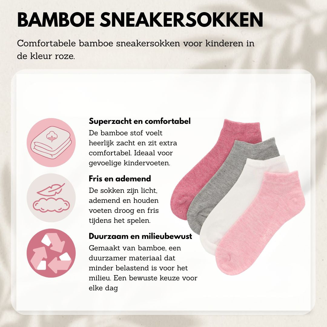 Bamboe Sneakersokken Kids -  Multi Roze - 4 Pak