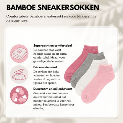 Bamboe Sneakersokken Kids -  Multi Roze - 4 Pak