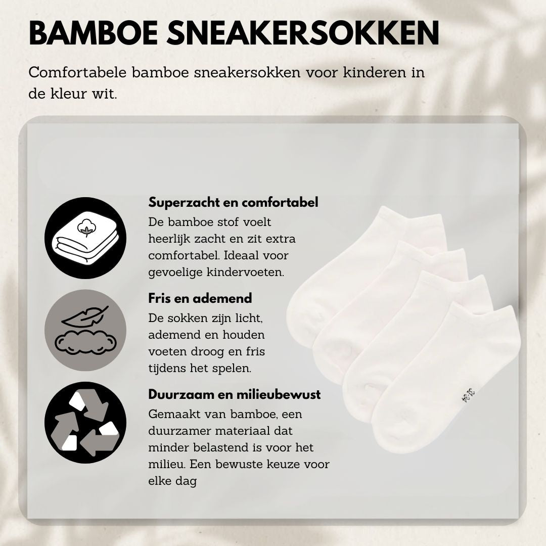 Bamboo Sneaker Socks Kids - White - 4 Pack