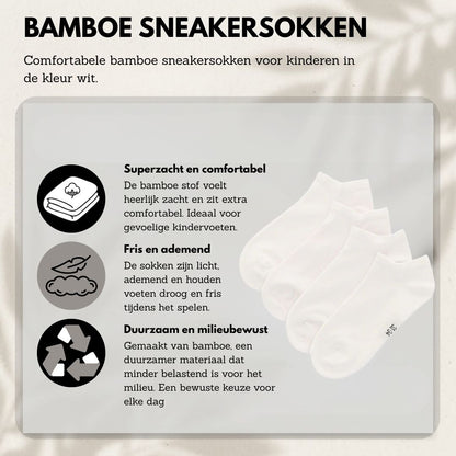 Bamboo Sneaker Socks Kids - White - 4 Pack