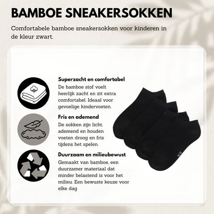 Bamboo Sneaker-Socken für Kinder – Schwarz – 4er-Pack