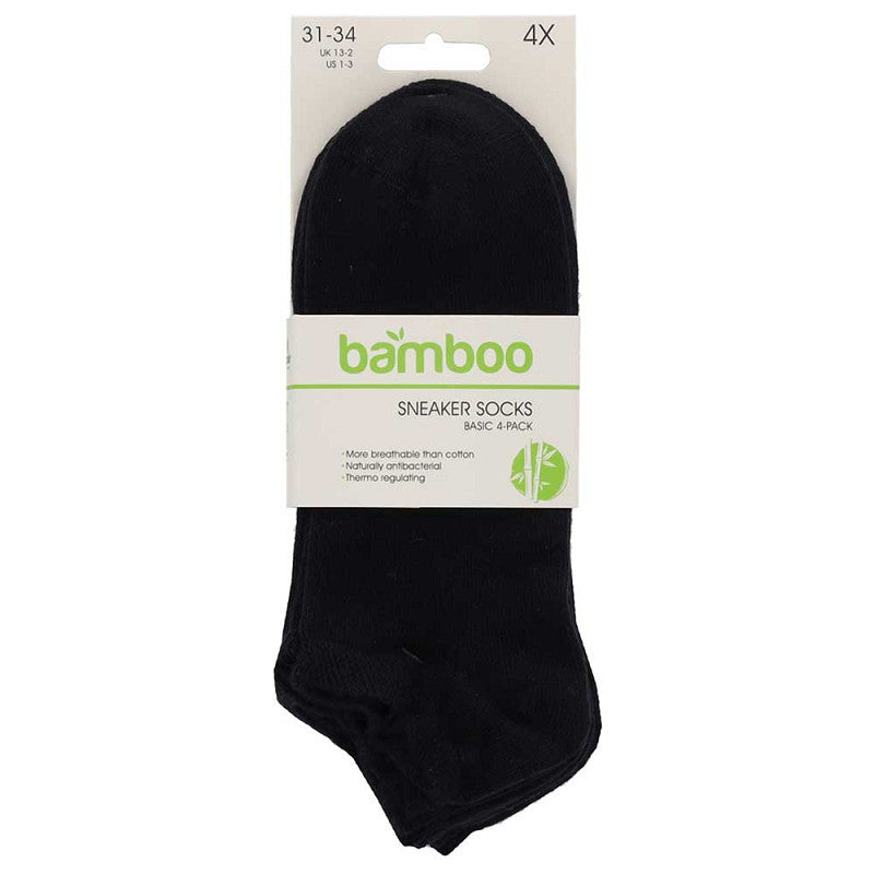 Bamboo Sneaker-Socken für Kinder – Schwarz – 4er-Pack
