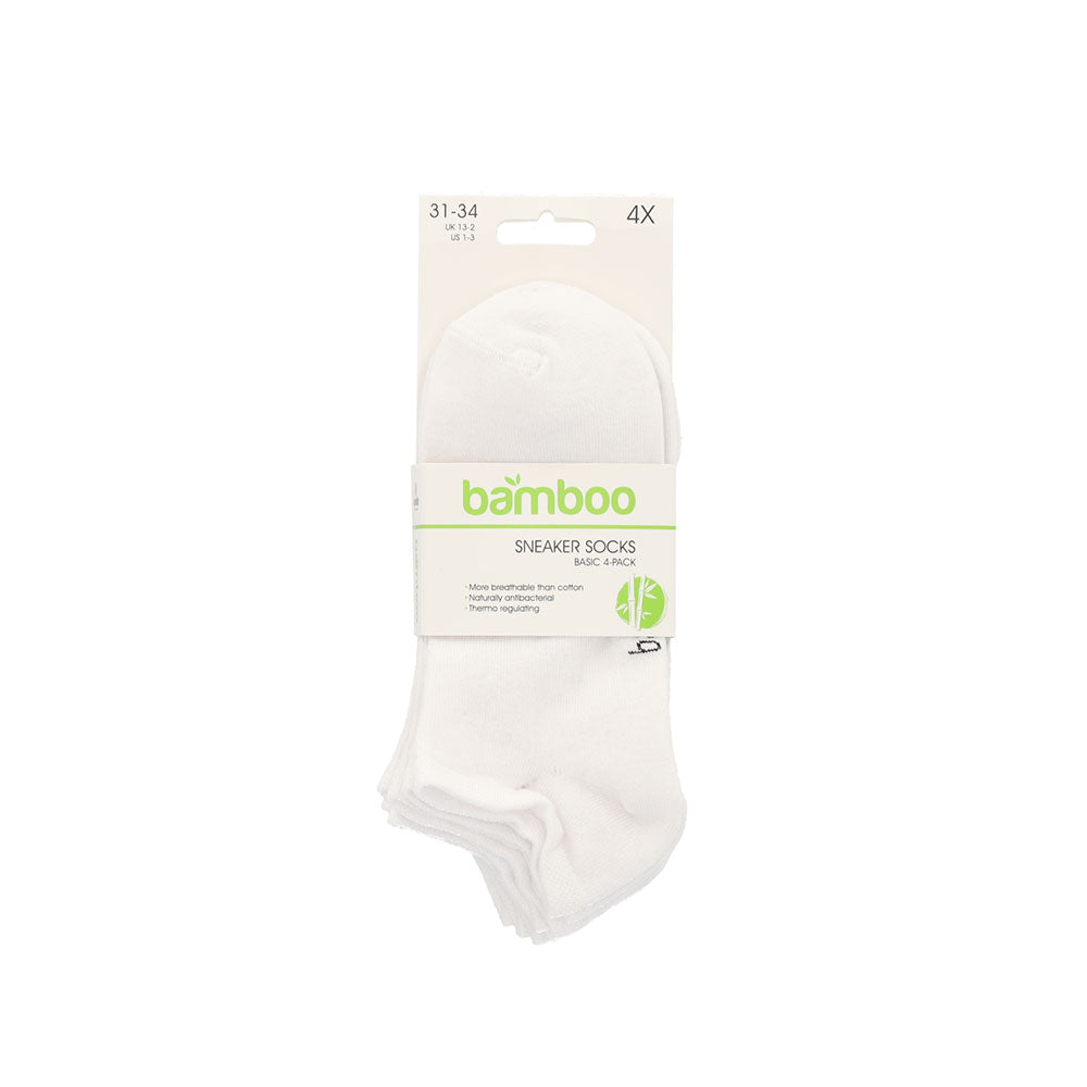 Bamboe Sneakersokken Kids - Wit - 4 Pak