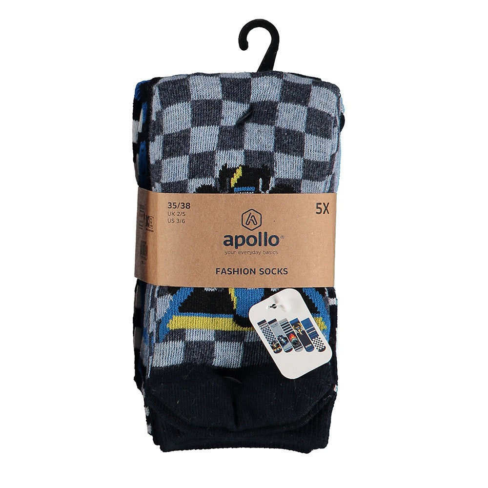 Chaussettes colorées pour enfants, garçons, voitures Bleu/Noir Lot de 5