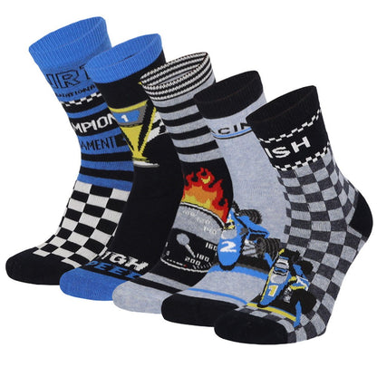 Chaussettes colorées pour enfants, garçons, voitures Bleu/Noir Lot de 5