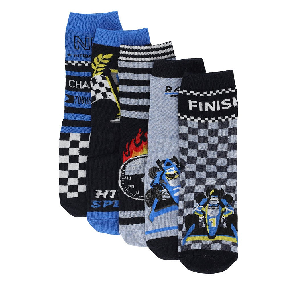 Chaussettes colorées pour enfants, garçons, voitures Bleu/Noir Lot de 5