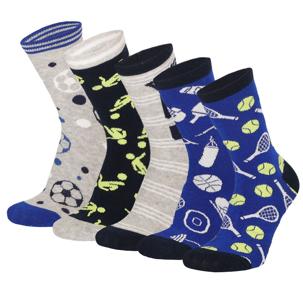 Lot de 5 chaussettes colorées pour enfants Garçons Sport Bleu/Gris