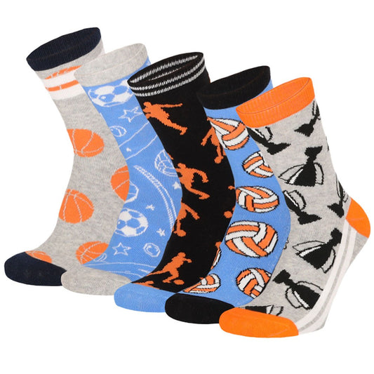 Lot de 5 chaussettes colorées pour enfants Garçons Sport Bleu/Orange