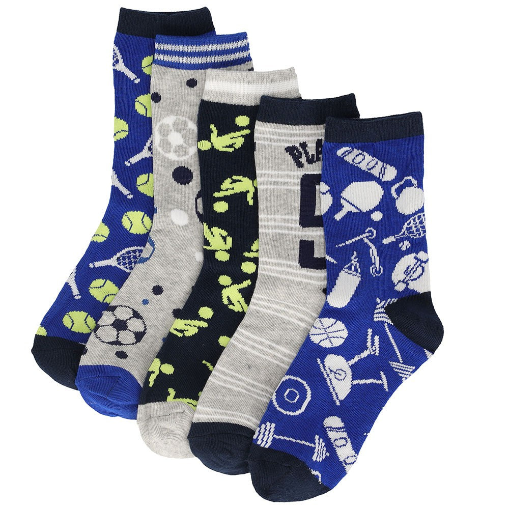 Lot de 5 chaussettes colorées pour enfants Garçons Sport Bleu/Gris