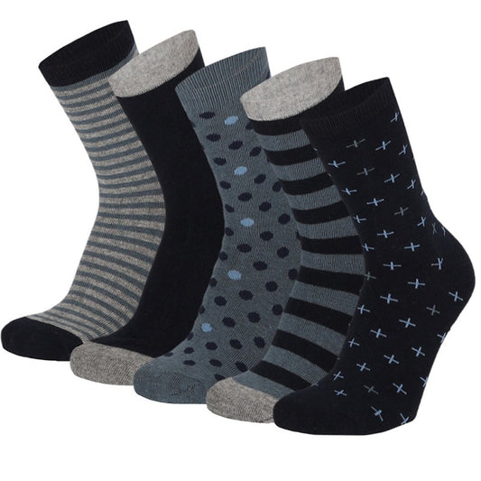 Paquet de 5 chaussettes pour enfants, imprimé décontracté, bleu marine