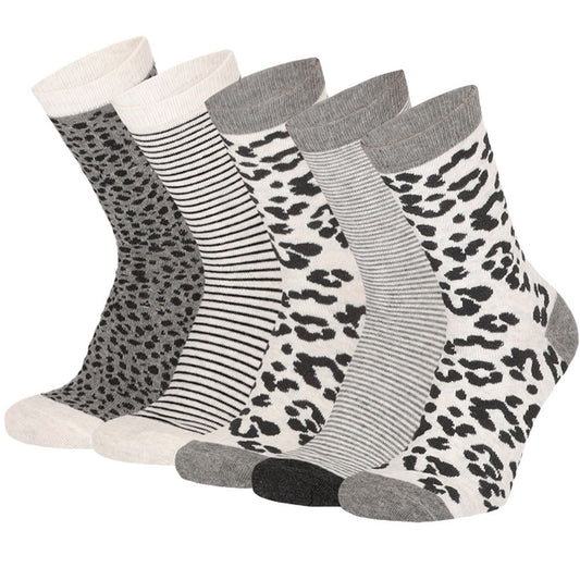 Paquet de 5 chaussettes colorées pour enfants avec impression Gris/Beige