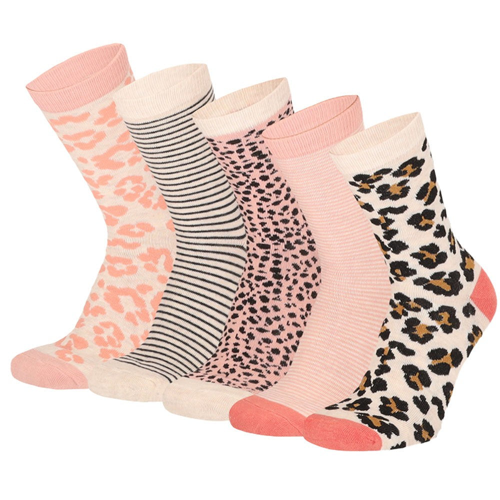 Bunte Kindersocken Mädchen mit Aufdruck Rose/Beige 5er-Pack