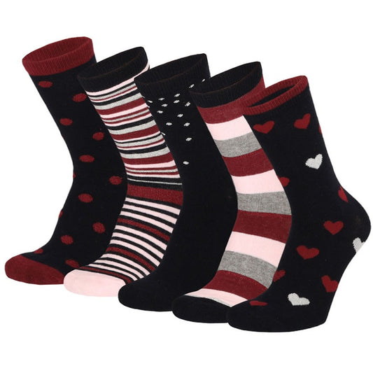 Kindersocken Mädchen Casual Print Grau/Rot 5er-Pack