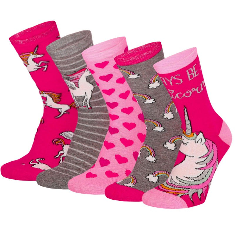 Bunte Kindersocken Einhorn Grau/Rose