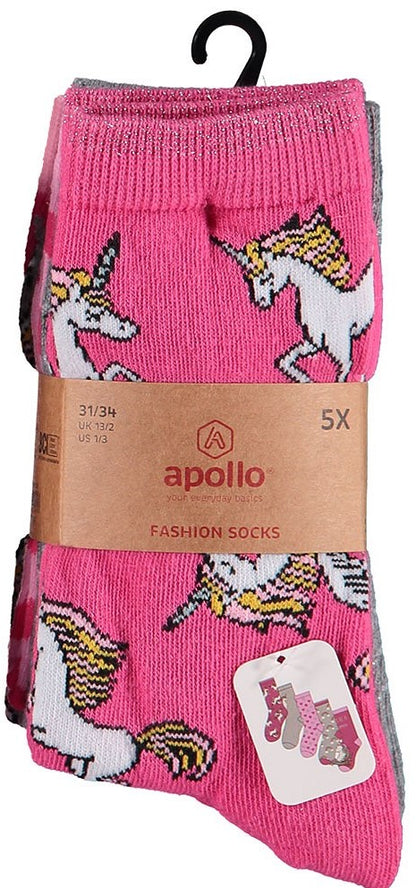 Bunte Kindersocken Einhorn Grau/Rose