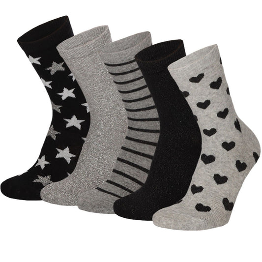 Paquet de 5 chaussettes pour enfants, imprimé décontracté, noir