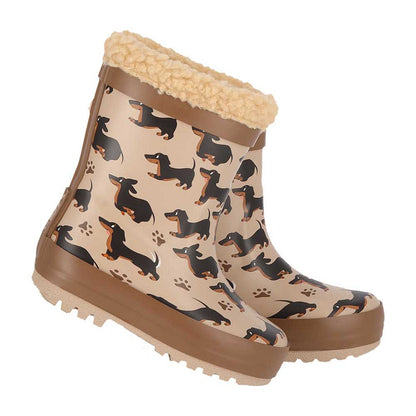 Regenlaarzen kids teckelprint – XQ Footwear – zijaanzicht van één laars