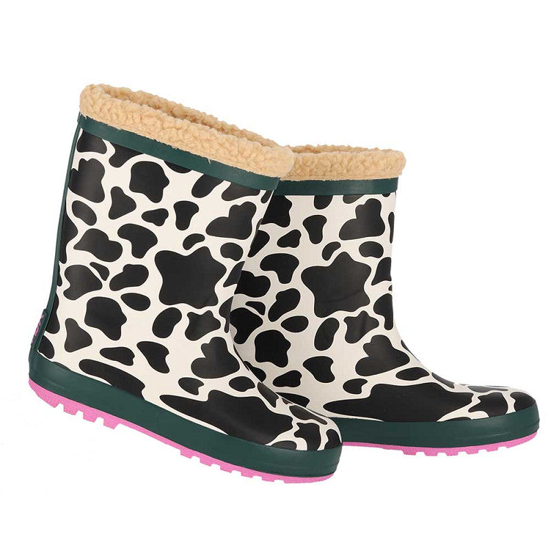 Regenlaarzen kids koeienprint – XQ Footwear – zijaanzicht van één laars