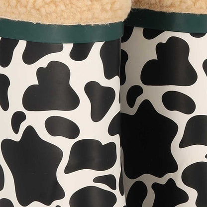 Regenlaarzen kids koeienprint – XQ Footwear – detail van de koeienprint en fur rand