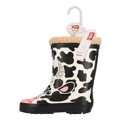 Regenstiefel im Hunde-Design für Kinder – Fellfutter – Kuh-Design