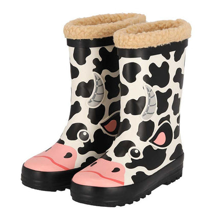 Regenstiefel im Hunde-Design für Kinder – Fellfutter – Kuh-Design