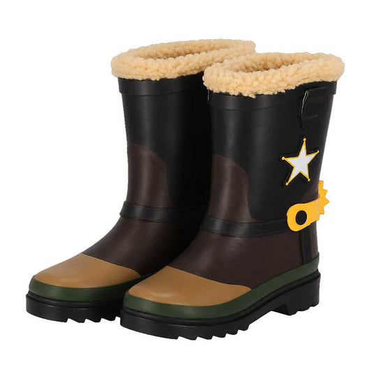 Cowboy regenlaarzen kids multi bruin – XQ Footwear – paar vooraanzicht met sierster