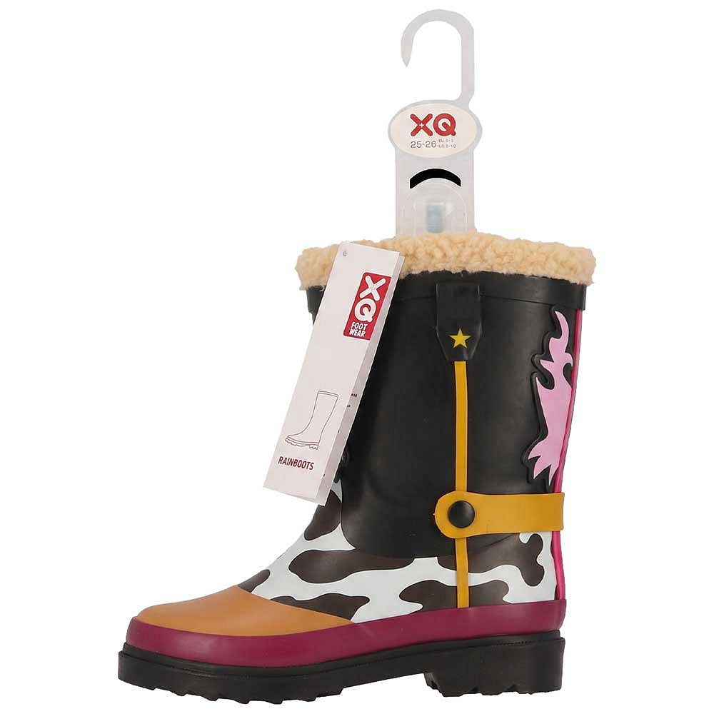Cowboy regenlaarzen kids multi color – XQ Footwear – zijaanzicht met hanglabel