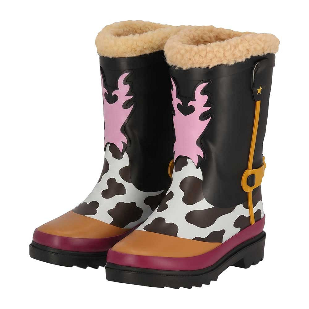 Cowboy regenlaarzen kids multi color – XQ Footwear – paar vooraanzicht met sierster