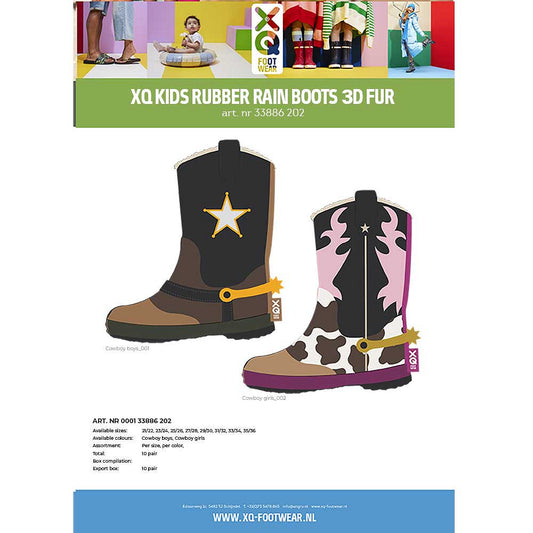 Cowboy-Regenstiefel für Kinder – Kunstfellfutter – Multi Brown