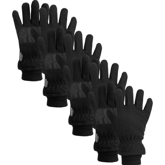Fleece thermo handschoenen - Heren - Zwart - 4-Paar - Voordeel
