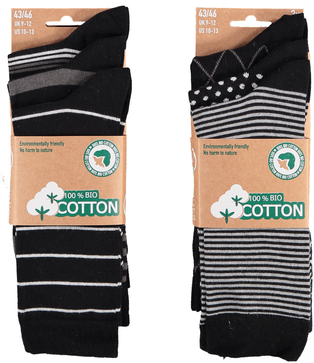 Chaussettes en coton biologique pour hommes - Multi Black - 6 paires