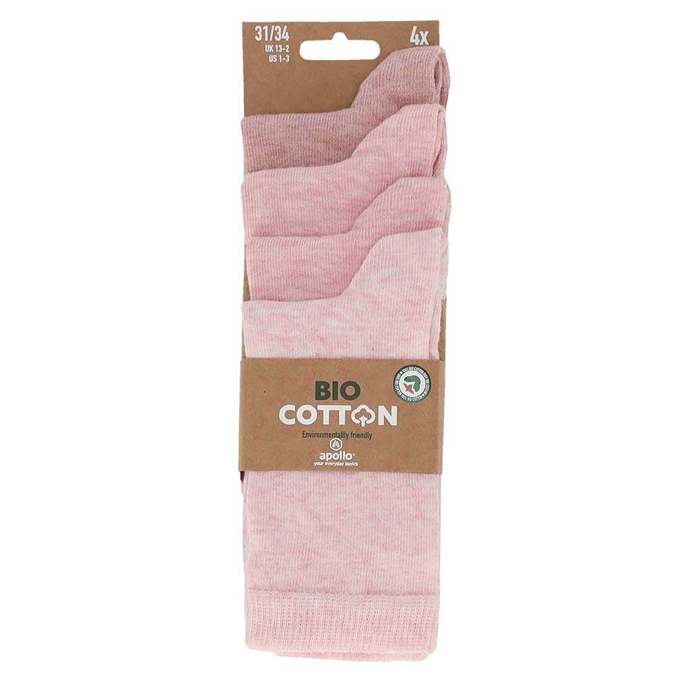 Kindersokken basic - Bio Katoen - Roze - 4 Pack