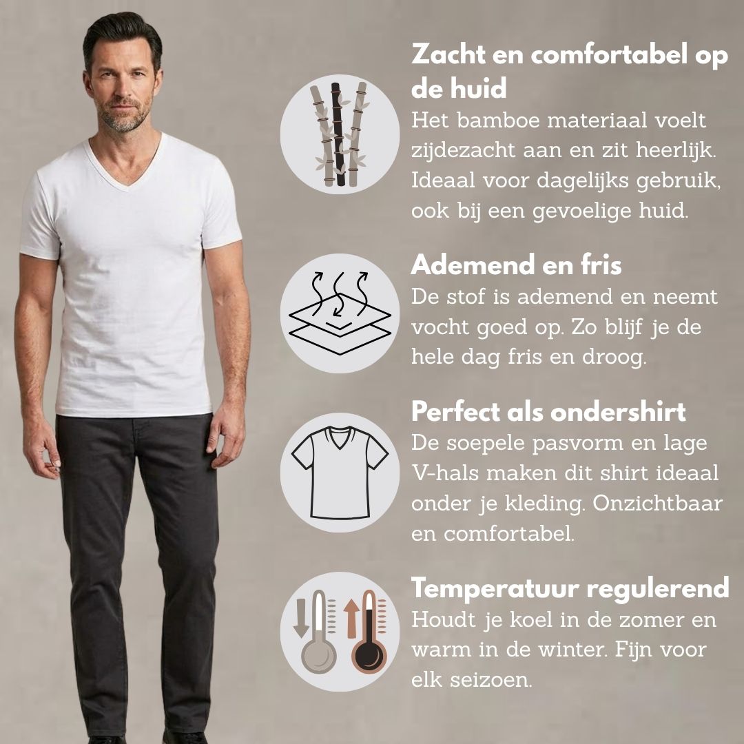 Bamboe T-Shirt Heren - V-Hals - 4-Pack Voordeelpakket