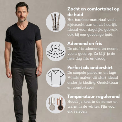Bamboe T-Shirt Heren - V-Hals - 4-Pack Voordeelpakket