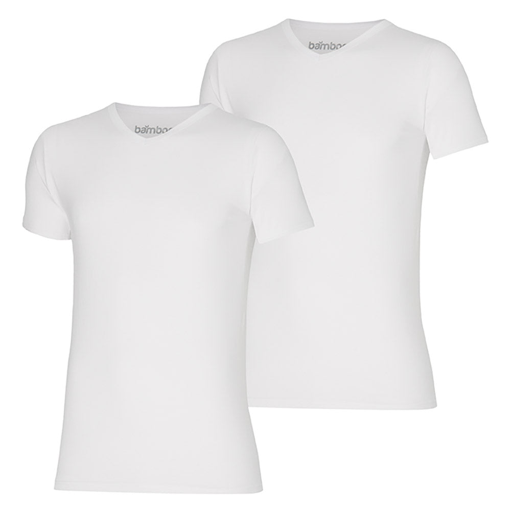 Bamboe T-Shirt heren - V hals - Wit - 2-Pak