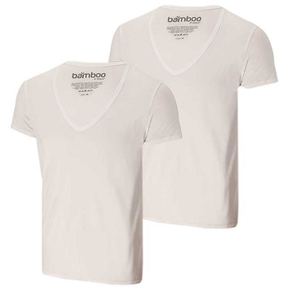 Bamboe T-shirt Heren - Diepe V-Hals - Wit
