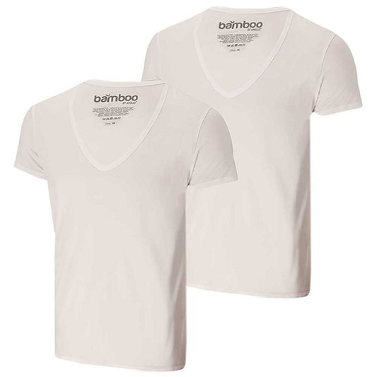 Bambus-T-Shirt für Herren – tiefer V-Ausschnitt – Weiß