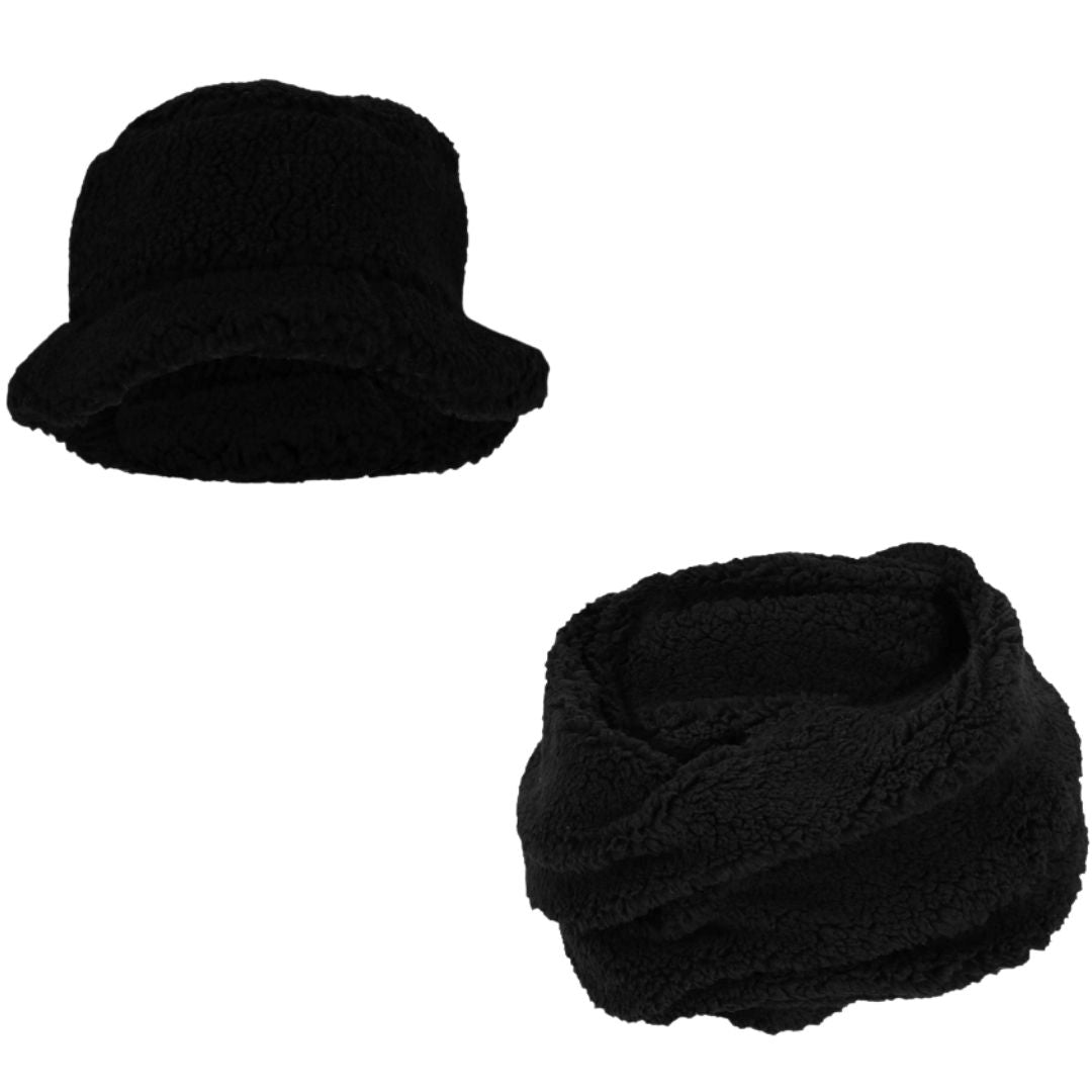 Schlauchschal und Mütze – Teddywolle – Einheitsgröße