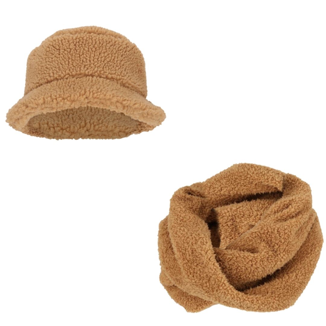 Schlauchschal und Mütze – Teddywolle – Einheitsgröße