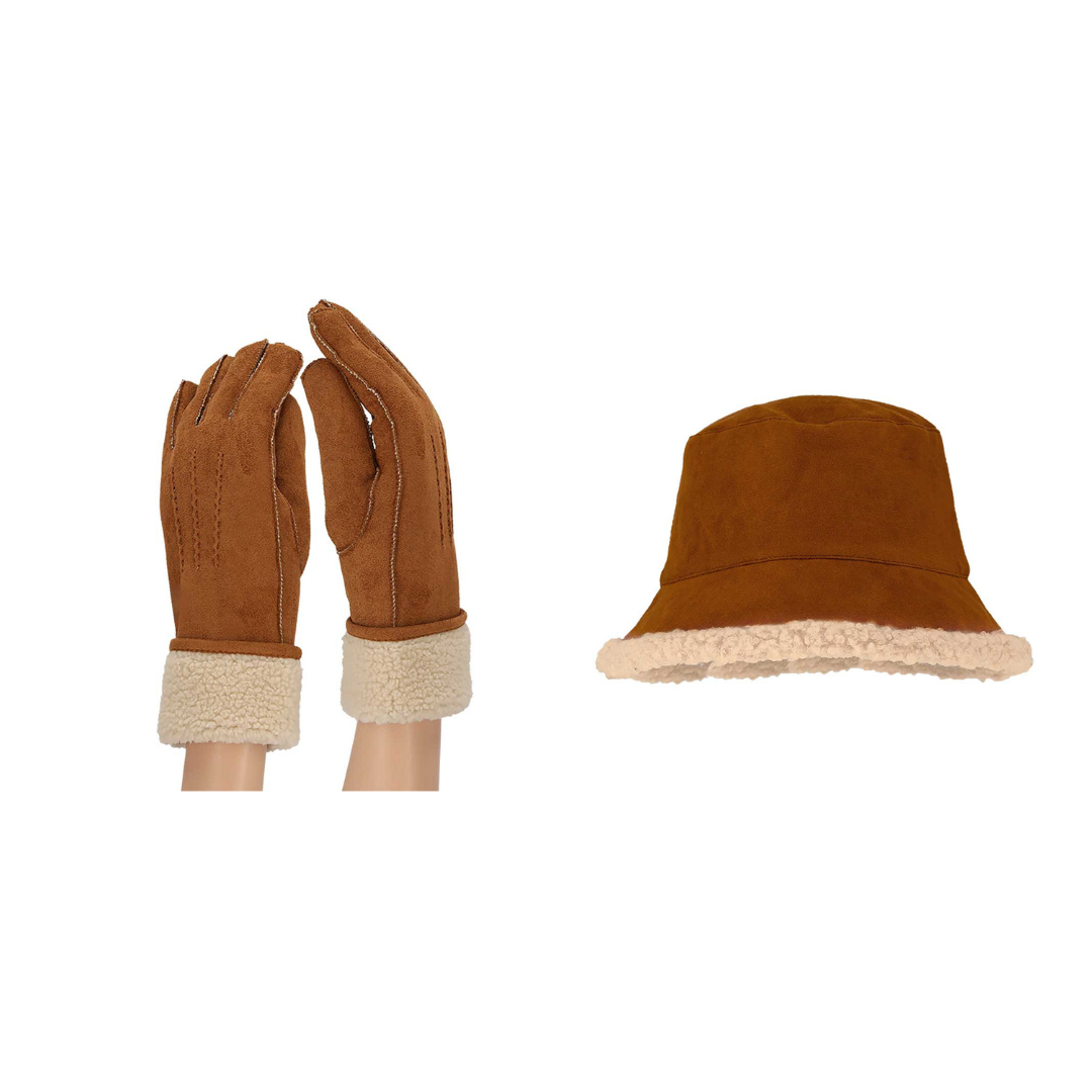 Bucket hat + handschoenen dames - Suède - One size