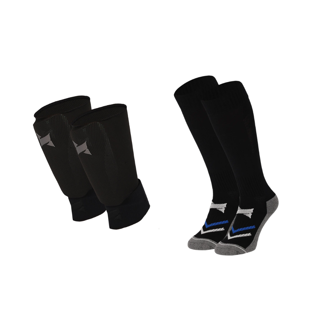 Xtreme - Fußball-Socken + Schienbeinschoner + Knöchelriemen - Schwarz