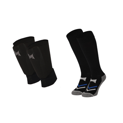 Xtreme - Fußball-Socken + Schienbeinschoner + Knöchelriemen - Schwarz