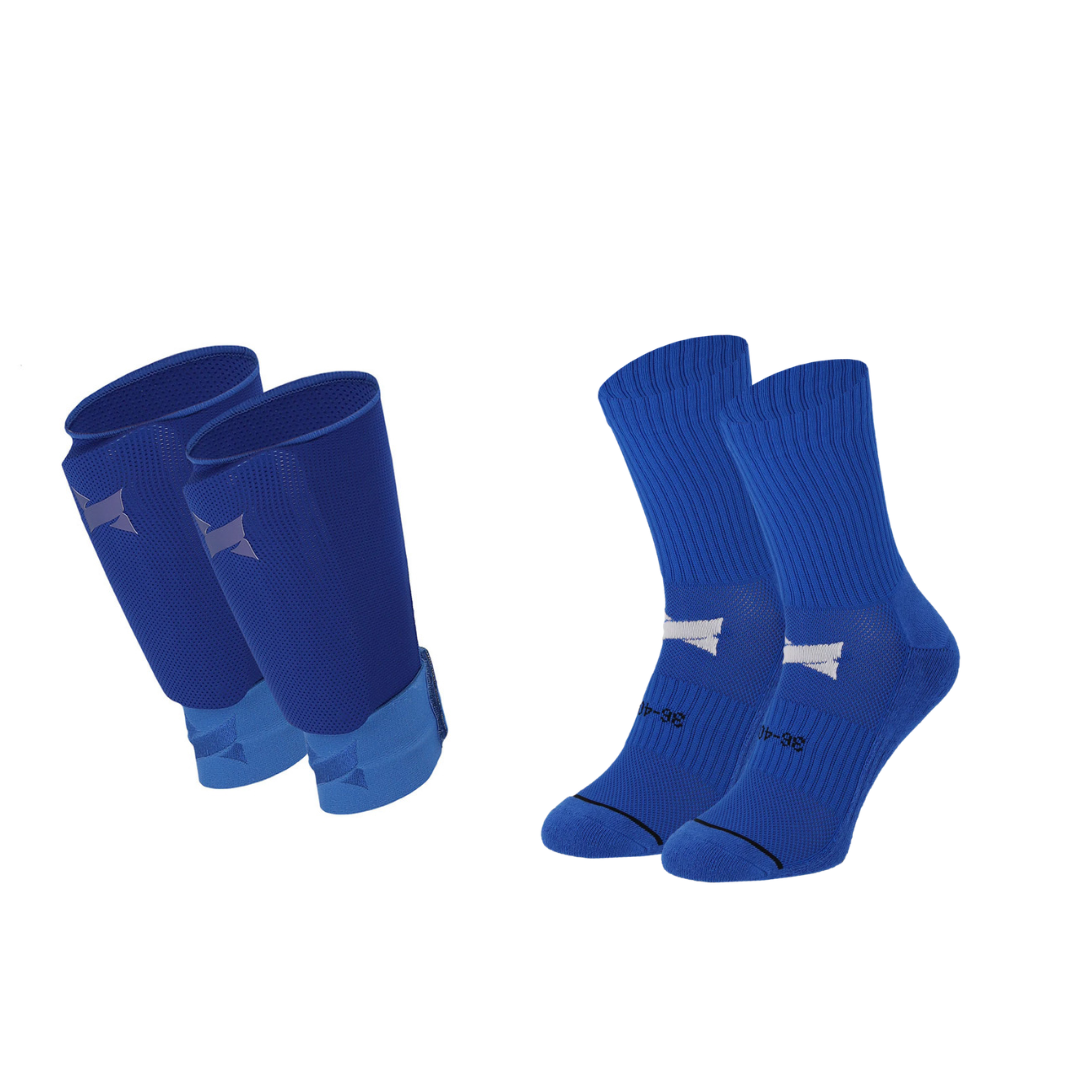 Xtreme - Grip-Socken + Füßlinge + Schienbeinschoner + Knöchelriemen - Kobaltblau