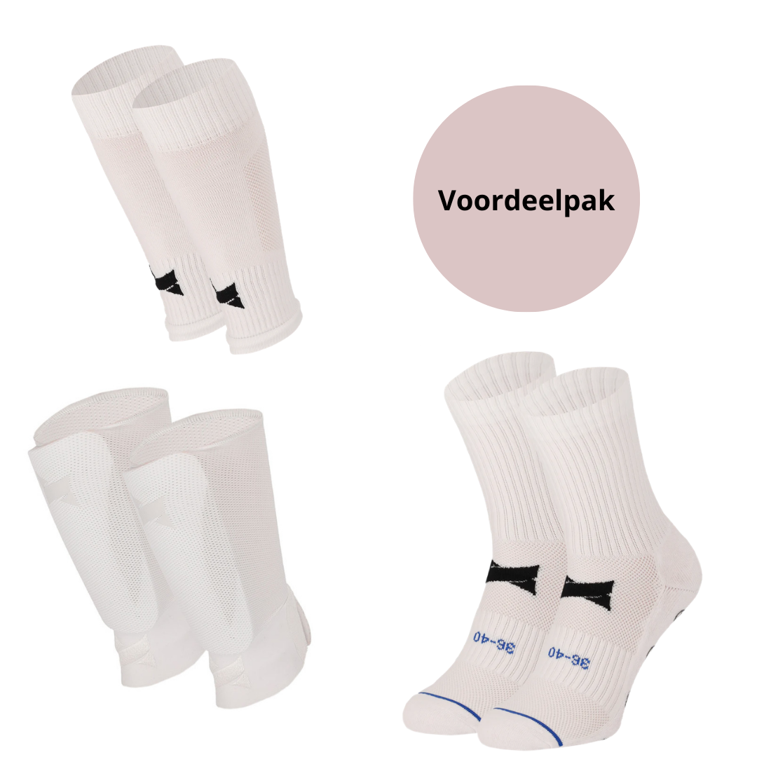 Xtreme - Grip-Socken + Füßlinge + Schienbeinschoner + Knöchelriemen - Weiß