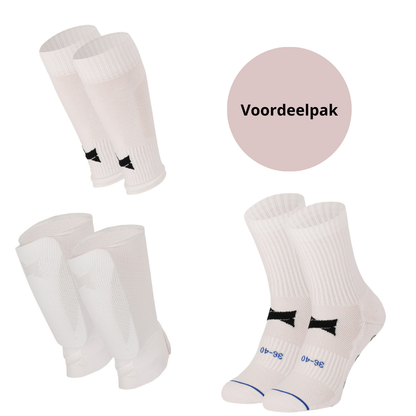 Xtreme - Grip-Socken + Füßlinge + Schienbeinschoner + Knöchelriemen - Weiß